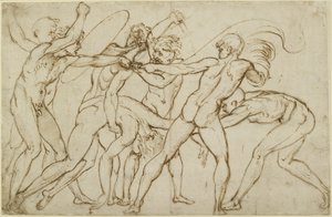 Sette guerrieri nudi che combattono per uno stendardo, WA1846.178